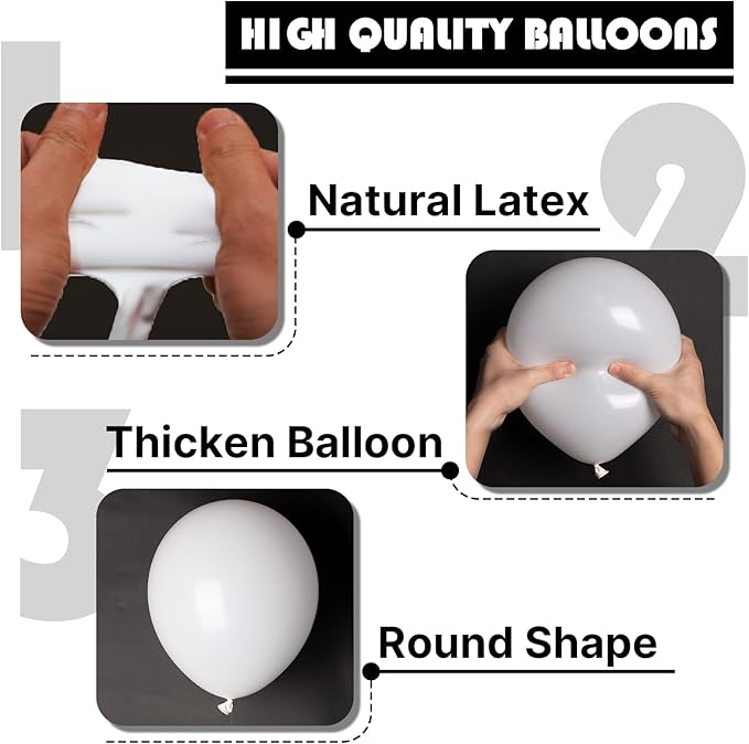 PartyWoo White Balloons 140 pcs Different Sizes of 18 12 10 5 Inch White Balloons Arch Kit Garland for Wedding Baby Shower Birthday Bridal Shower Graduation Engagement Party Decorations White-Y13