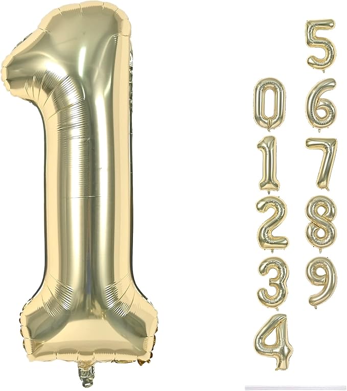 Champagne Gold Number 1 Balloons, 40 In Large Light Gold Number 1 Foil Helium Balloons for Girls Women, Self Inflating Number Balloons 0-9 for Men Boys 1st 10th Birthday Anniversary Party Decoration