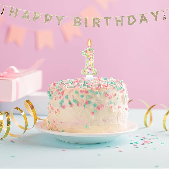 Birthday Candles - Number 1 Candle, Colorful Macaron Candles for Boys/Girls, Green Cake Decorations, Dinosaur Themed Party Supplies
