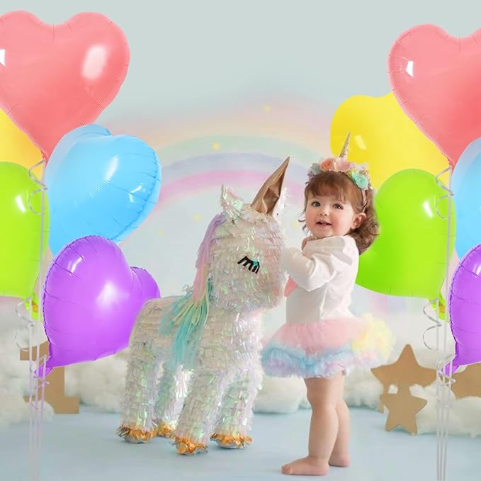 TONIFUL 30Pcs 18 Inch Pastel Colorful Heart Balloons Rainbow Heart Shape Foil Mylar Balloons Decoration for Birthday Valentine's Day Wedding Bridal Shower Anniversary Engagement Party Supplies