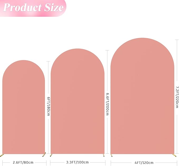 Wokceer Wedding Arch Cover (7.2FT, 6.6FT, 6FT) Set of 3 Spandex Fitted Wedding Arch Stand Covers for Round Top Chiara Arch Backdrop Stands Cover for Birthday Party Ceremony Banquet Decor Dusty Rose