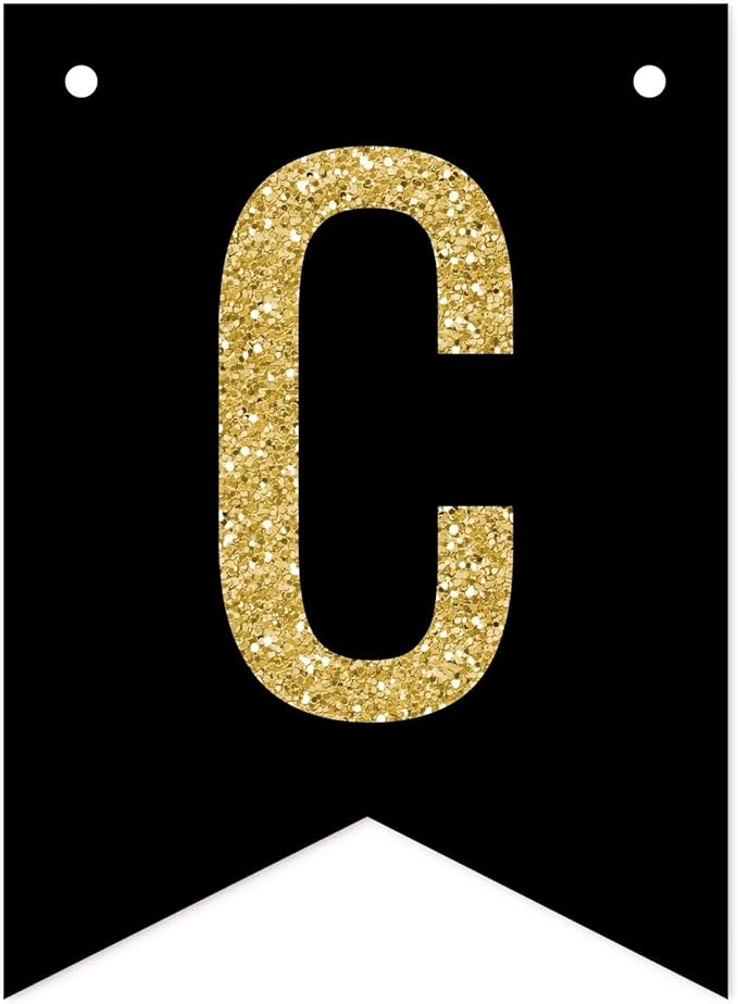 Andaz Press Faux Gold Glitter on Black Birthday Party Banner Decorations, Cheers to 70 Years, Approx 5-Feet, 1-Set, 70th Birthday Milestone Colored Hanging Pennant Decor