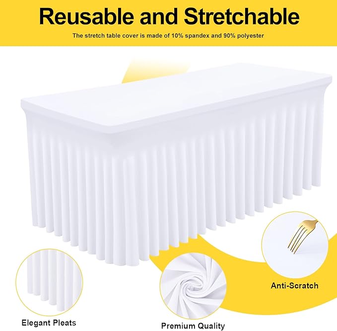 Smiry Spandex Tablecloth, Elastic Fitted Stretch Tablecloth for 3FT Rectangle Tables, Waterproof Washable Table Cover Skirt for Outdoor, Wedding, Banquet & Parties (White, 42Lx42Wx30H Inch)