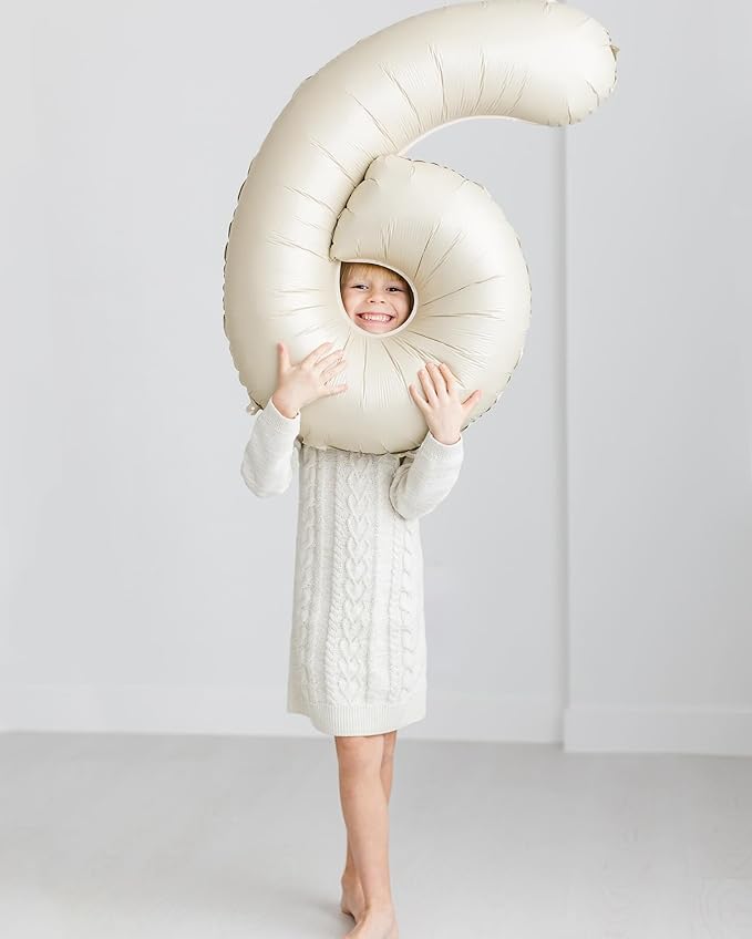 40 Inch Cream Number 6 Balloon, Giant 6 Number Balloons for 6th Birthday Decorations, Party Supplies for Baby Boy Girl, Cream Party Decor