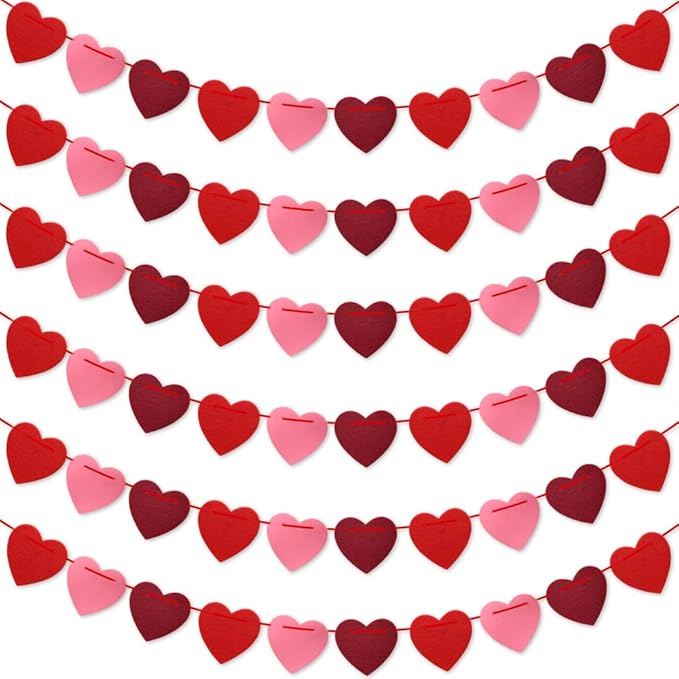 Valentines Day Decorations, 6 Strips Valentines Day Garland - Felt Heart Garland Banner for Mantle, Wall, Party Valentine Decorations - Hanging Hearts Decorations for Valentine Decor