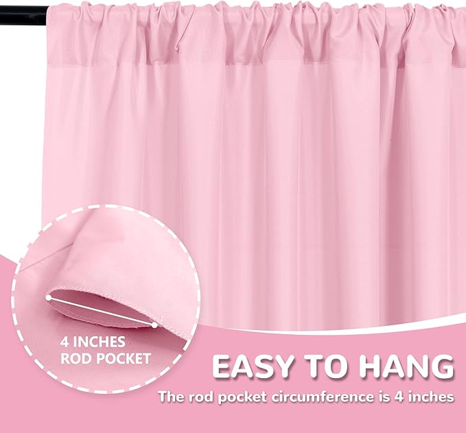 MEETSKY Pink Backdrop Curtain for Parties Rod Pocket Pink Curtains Photography Backdrop Drapes Privacy Fabric Decoration for Birthday Party Gril Baby Shower Home Decor, 5ft x 7ft, 2 Panels
