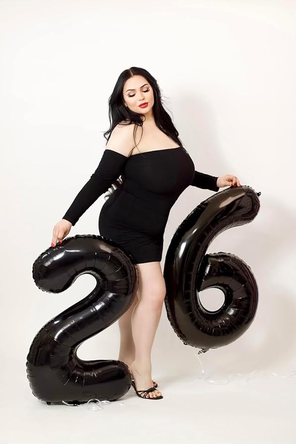 Numbers Balloon 6, 40 Inch Foil Big Balloon for Men And Women, Black Balloons for 6, 16, 26, 60, 2026 Graduation, Birthday, Wedding Anniversary, Xmas, Thanksgiving Day, Party Supplies