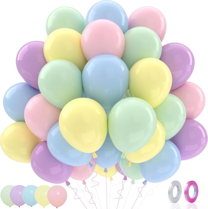 Patimate Pastel Balloons Set, 50 pcs 12 inch Rainbow Multicolor Pink Purple Green Yellow Blue Macaron Latex Balloons Kit for Birthday Baby Shower Bridal Shower Party Decorations