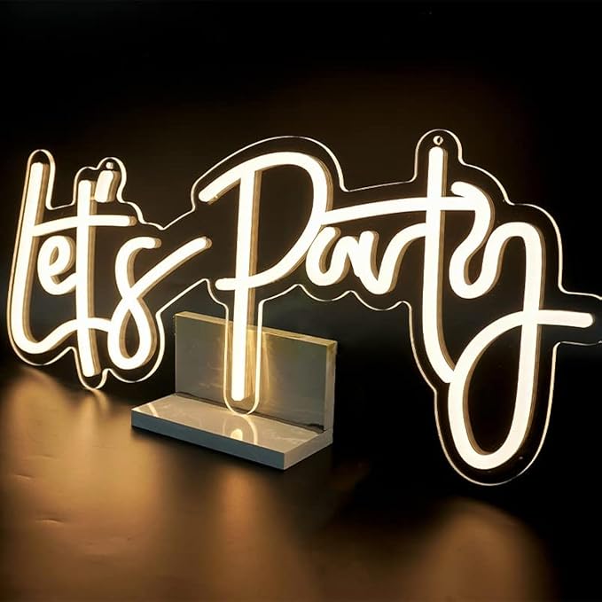 Ulalaza LED Neon Sign Night Light for Wall Party Décor Bedroom Room Bar Wedding Home Birthday Art Decoration Christmas with USB Chain Light modulator 5v (lets party blue)
