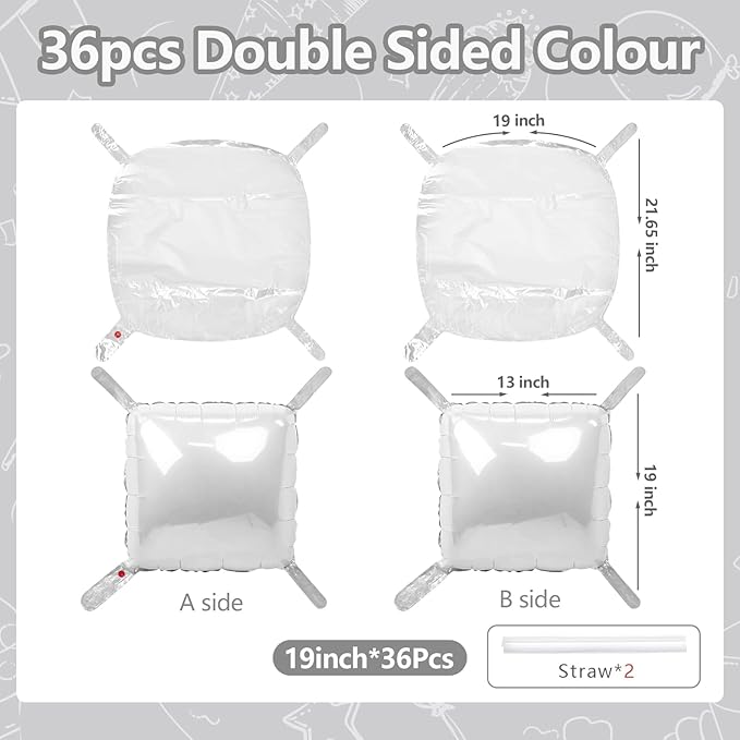 NISOCY 36PCS White Square Foil Balloons Wall Backdrop Double Sided Pearl White Balloons Tunnel Arch Kit for Birthday Wedding Engagement Bridal Baby Shower Party Decoration