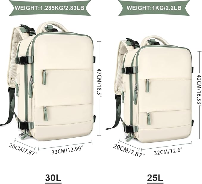 coowoz Large Travel Backpack for Women Men,Carry On Backpack Flight Approved,Hiking Backpack Outdoor Rucksack Casual Daypack Fit 15.6 Inch Laptop Shoes Compartment White Green L