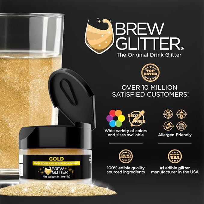 Brew Glitter Edible Glitter for Drinks, Cocktails, Beer, Garnish & Beverages (Gold, 4 Grams)