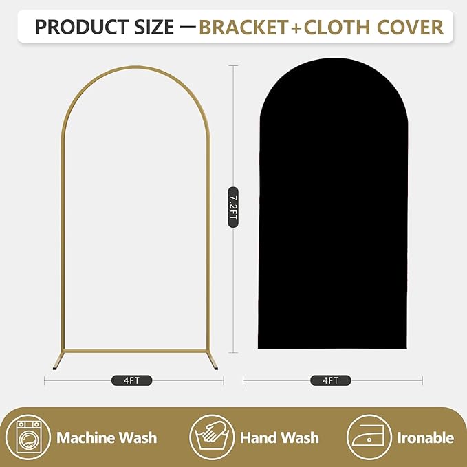 Arch Backdrop Stand and Cover Set, Metal Balloon Arch Backdrop 7.2ft, Gold Arched Stand Frame for Wedding, Parties,Birthday, Backdrop Decorations (Black,7.2ft)