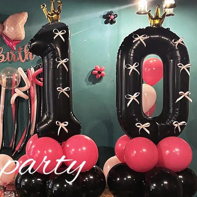 Black Number 4 Balloon with Crown, 40 inch Black Number Balloon 4th Birthday Party Decoration Black Crown Balloons 0-9 for Birthday Party Anniversary Decorations Supplies