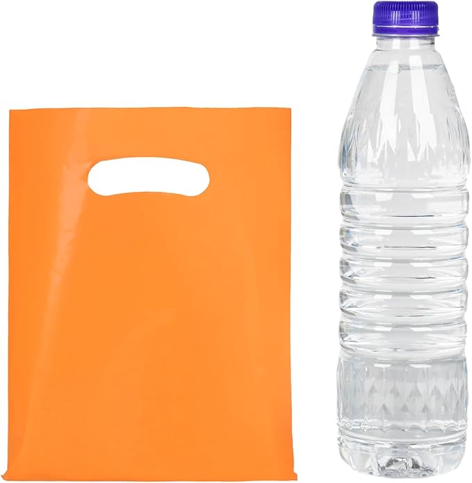 Orange 100 PCS Small Gift Bags, 6"x8" Goodie Party Favor Bags with Handle, Treat Retail Pouches for Kids Birthday, Christmas, Small Business