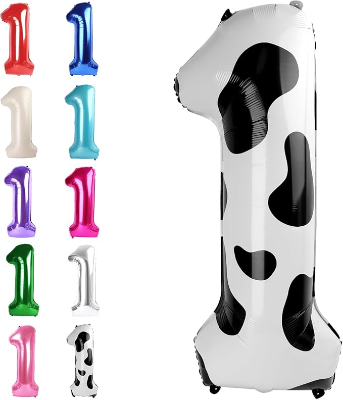 Cow Print Number 1 Balloon 40 inch, Number 1 Birthday Balloon for Boy Girl, Cow Print Foil One Balloon for 1st 10 11 12 16 18 Birthday Party, Anniversary Celebration Number Balloons Decorations