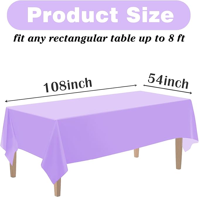 Kopokita 6PCS Light Purple Plastic Tablecloths 54 x 108 Inch, Disposable Table Cloths Rectangle Party Table Covers