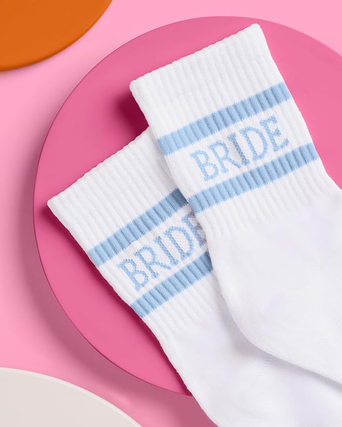 xo, Fetti Bride Socks, White + Blue | Bride To Be Something Blue Gift, Bachelorette Decorations, Wedding Day Slippers, Bridal Footwear Gift