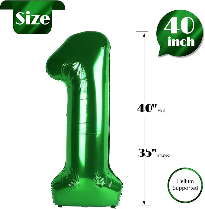 40 Inch Green 1 Balloon for First Birthday, 1st Number Balloons Birthday Decorations for Girl Boy Kids Toddler Baby, One Giant Number 1 Balloon, St. Patrick's Day Decorations