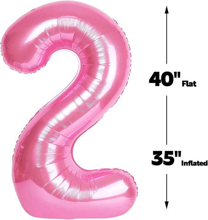 40 Inch Big Pink Number 2 Balloon Birthday Decoration, Number 2 Helium Balloon 12 20 22 23 24 26 28 32 42 Celebration, Boy Girl Baby Anniversary Party Graduations Supplies Decorations