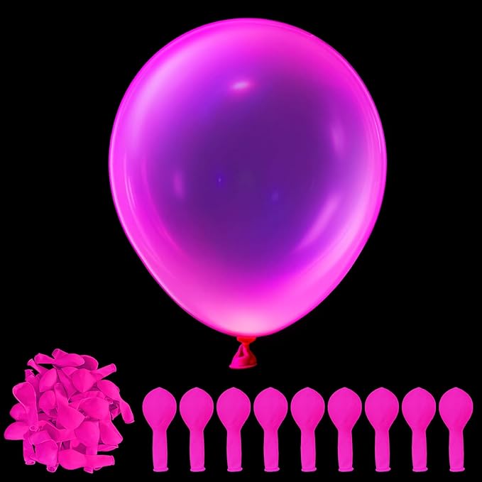 100 Pcs UV Neon Pink Balloons 12 inch Neon Party Supplies, Balloons, Glow in the Dark for Birthday, Graduation, Baby Shower,Wedding, Anniversary Valentines Party Decorations
