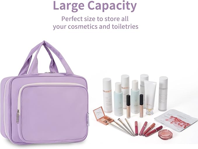 Narwey Hanging Toiletry Bag for Women Travel Makeup Bag Organizer Toiletries Bag for Travel Size Essentials Accessories Cosmetics (Purple (Medium))