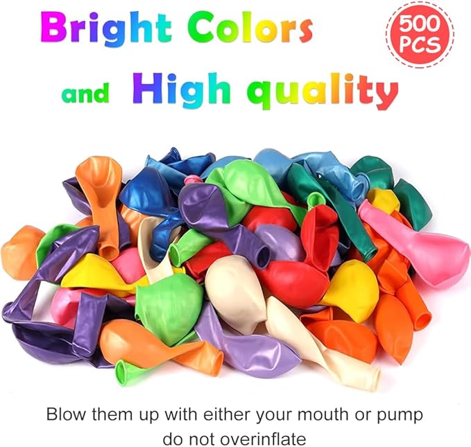 500 Pcs Balloons Assorted Color, 10 Inch - 12 Rainbow Color Latex Party Balloons for Birthday Baby Shower Wedding Party Supplies Arch Garland (Multicolor, 500 pcs)