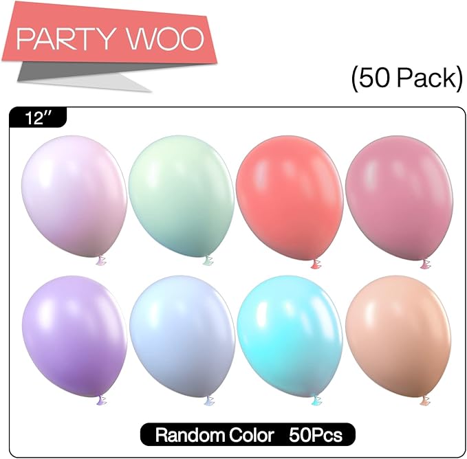 PartyWoo Pastel Balloons 50pcs 12 Inch Pastel Rainbow Latex Balloons for Baby Shower Gender Reveal Engagement Bachelorette Easter Bridal Shower Anniversary Retirement Birthday Party Decorations