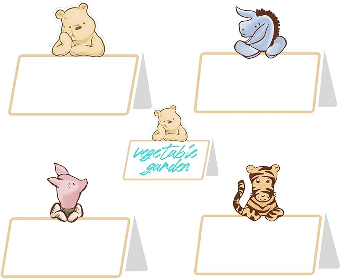 16PCS Winnie Food Labels Signs & Table Number Cards 3D Tent Cards Centerpieces for Tables Cute Pooh Baby Shower Decorations Birthday Party Favor Supplies