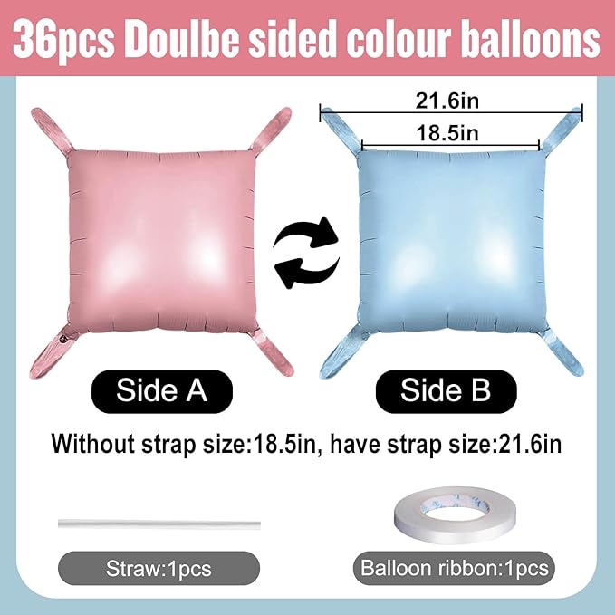 36Pcs Light Pink and Light Blue Square Foil Balloons Wall Backdrop, Double Sided Metallic Foil Balloons Tunnel Arch Garland Kit for Photo Booth Birthday Wedding Halloween Christmas Party Decorations
