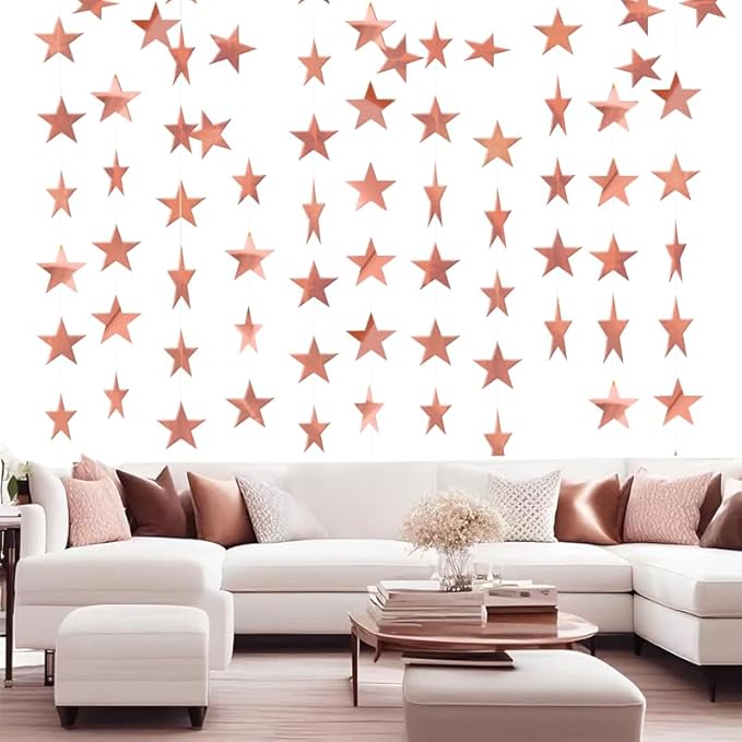 Rose Gold Shining Star Hanging Garland Rose Gold Hanging Sparkling Star Streamer Glitter Bunting Banner Twinkle Backdrop for Wedding Baby Shower Birthday Christmas Decorations 40 Feet