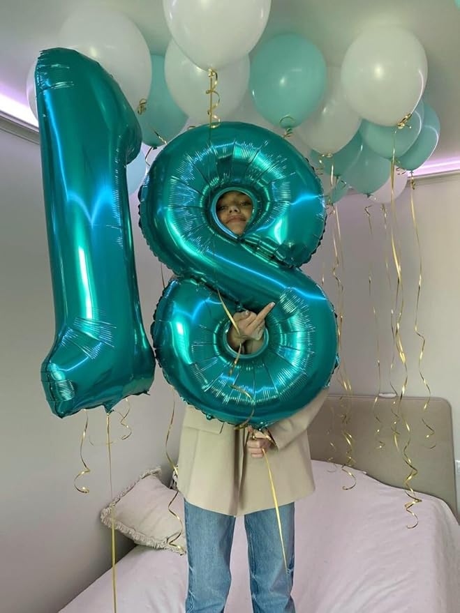Helium Foil Teal Blue Number 8 Balloon 40 Inch, Mylar Eight Numbers 8 18 28 38 48 58 80 88 Birthday Balloons, Teal Blue Women Men Anniversary Graduations Party Supplies
