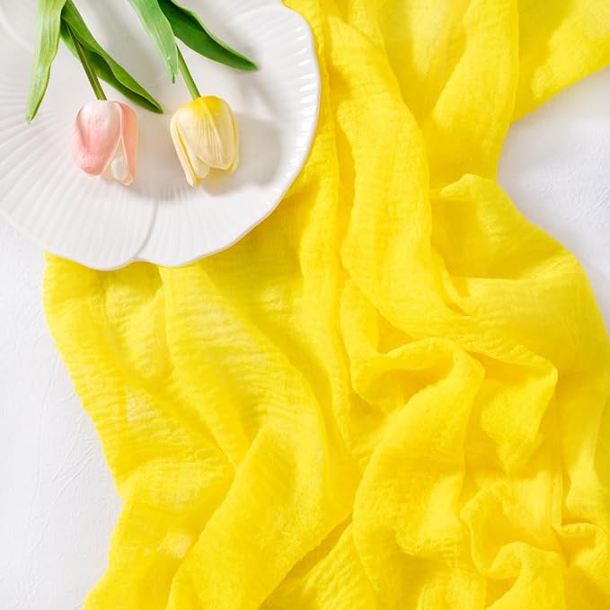 Socomi 6pcs Yellow Cheesecloth Table Runner Easter Spring Gauze 120 Inch Rustic Boho Cheese Cloth Runner for Wedding Party Baby Bridal Shower Centerpiece Decoration Holiday Home Decorations