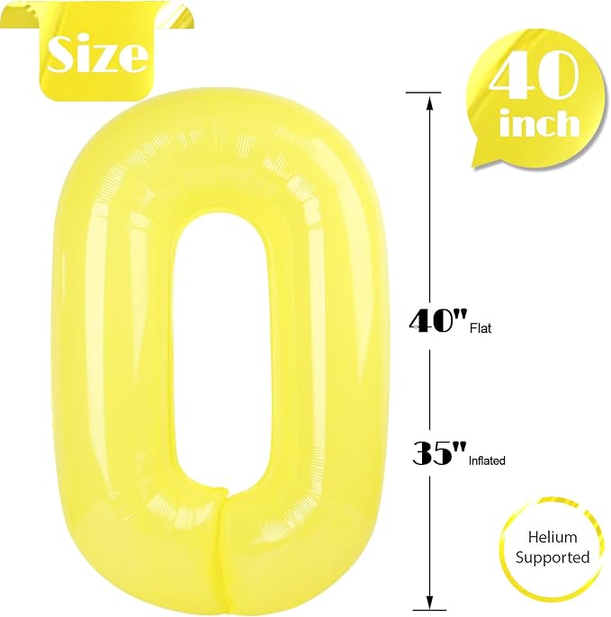 Yellow Number 0 Balloon 40 Inch, 0 Balloon Numberfor 10th 20th 30th 40th 50th 60th Birthday Decorations, Yellow Party Supplies for Men Women
