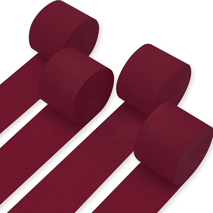 PartyWoo Burgundy Crepe Paper Streamers 4pcs 328ft Pack of Maroon Crepe Paper Streamers for Graduation Wedding Engagement Birthday Bachelorette Citizenship Strawberry Theme Party Decorations