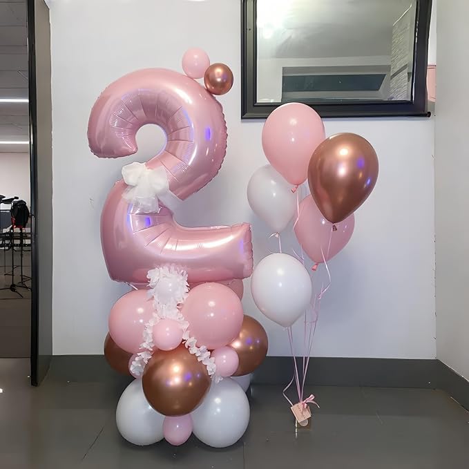 40 Inch Balloon Number 2 Pastel Pink, Large Foil Light Pink Number Balloons Set 0-9 for Girls Women, Digital 2 Helium Balloons for Girls 2nd Birthday Graduation Princess Party Decorations