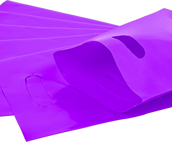 Purple 100 PCS Small Gift Bags, 6"x8" Goodie Party Favor Bags with Handle, Treat Retail Pouches for Kids Birthday, Christmas, Small Business