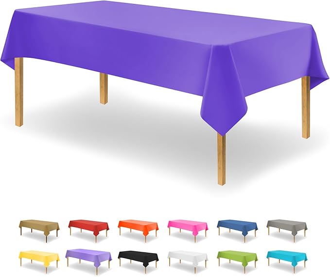 Purple Disposable Plastic Tablecloth for Rectangle Tables (12 Pack) Premium Decorative Table Cloth for Parties, Events & Weddings, Indoors & Outdoors, 54 x 108 inches, Plastic Table Cover