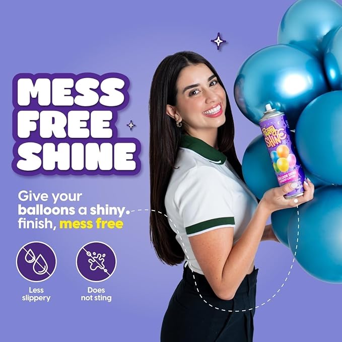 Party Shine Balloon Shine Spray, Silicone Spray for Latex Balloons, Balloon Spray Shine, Waterproof, Fragrance-free and Less Slippery Formula, Perfect for Balloon Décor, Parties, Events, 13oz (1 Pack)