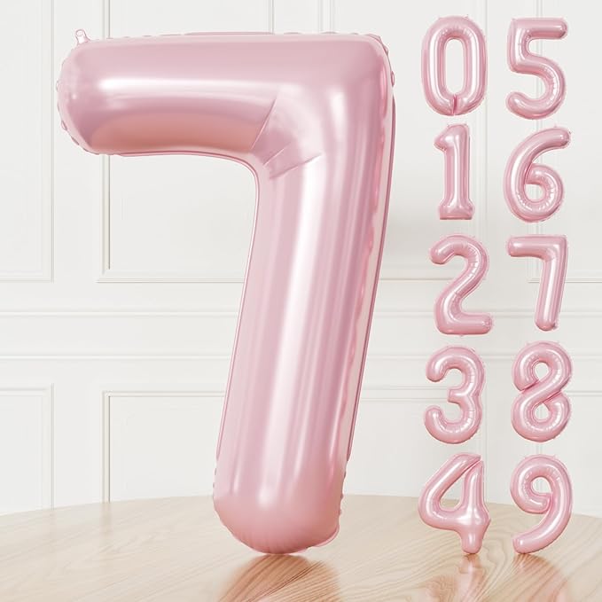 Pink Number 7 Balloons – 40 Inch Giant Foil Number Balloon, Light Pink Number Balloon for Girls Birthday, Baby Shower & Princess Theme Party Decorations