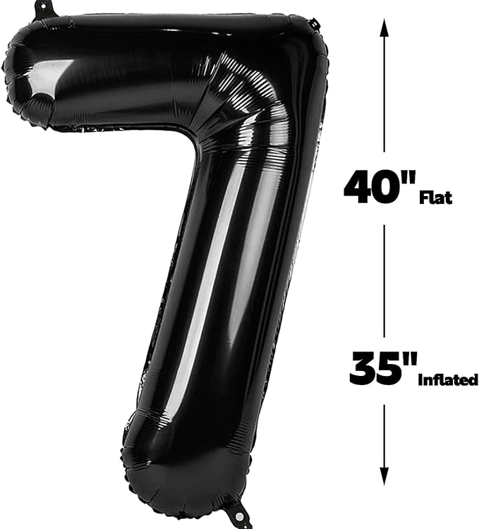 Black Number 7 Birthday Balloon 40 Inch, 7 17 27 70 77 Party Celebration Decorations Supplies, Mylar Foil Numbers Balloons for Seven Wedding Anniversary