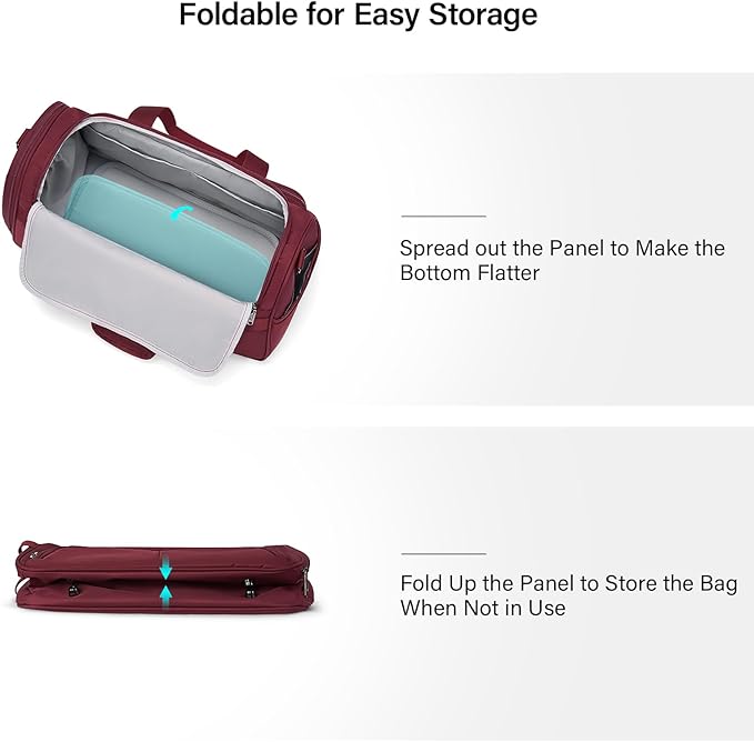 Hanke Underseat Carry On luggage Bags for Travel, Foldable Travel Bags for Women, Soft Lightweight Personal Item Travel Bag Small Carry On Bags for Airplanes, Travel Tote Bags for Women Men.（Burgundy）