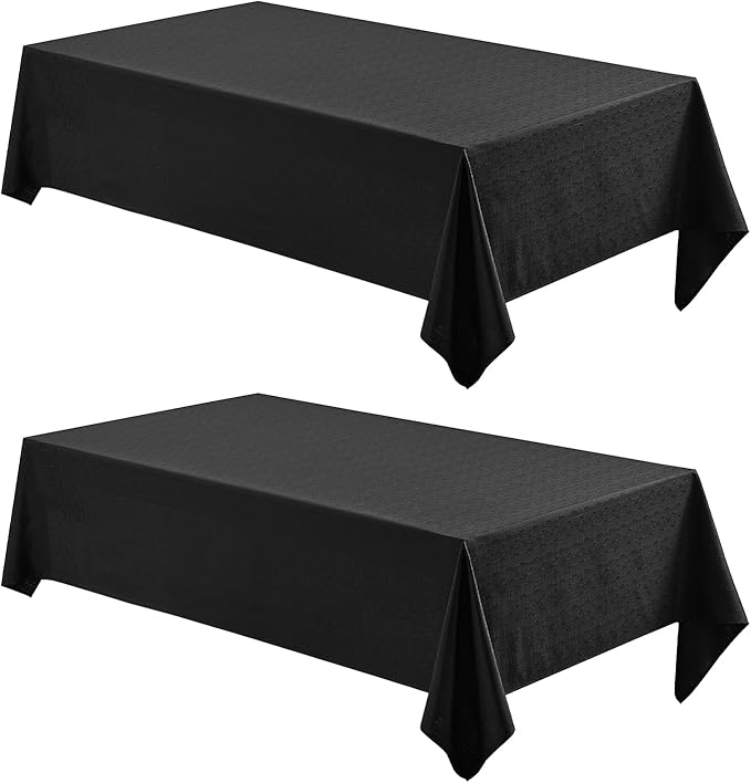2 Pack Rectangle Tablecloth, 52x70 inch, Water Resistant Wrinkle Free Linen Textured Table Cloth Washable, Decorative Fabric Table Cover for Dining, Party and Camping, Black