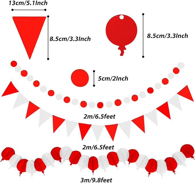 ZERODECO Party Decorations, 41 Pcs Red Papar Fans Pompoms Garlands String Tissue Paper Tassel for Graduation Congrats Grad New Years Spring Festival Wedding Birthday Party