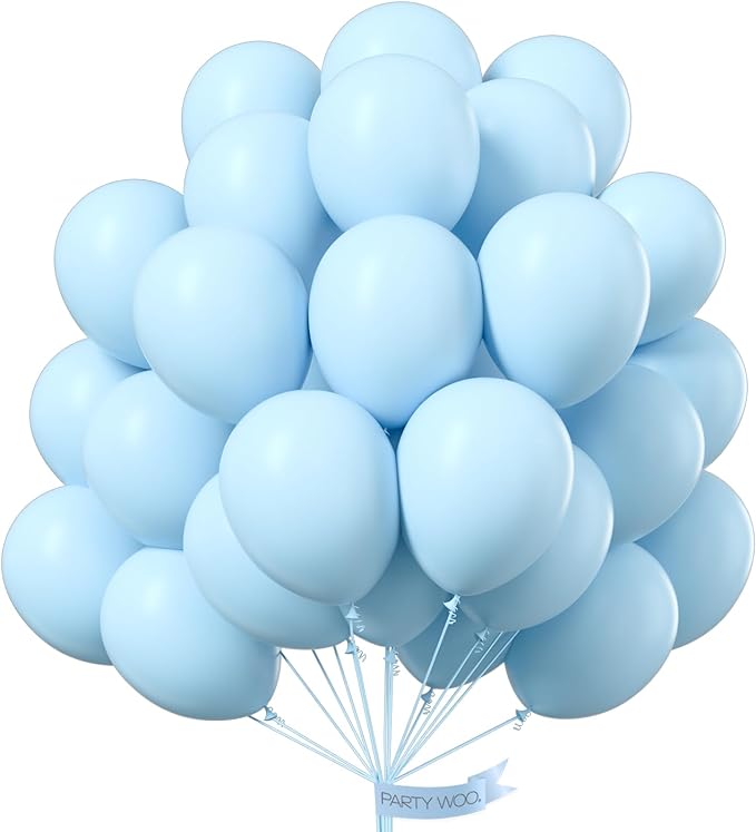 PartyWoo Pastel Blue Balloons, 50 pcs 12 Inch Pale Blue Balloons, Blue Balloons for Balloon Garland Balloon Arch as Birthday Party Decorations, Wedding Decorations, Baby Shower Decorations, Blue-Q13