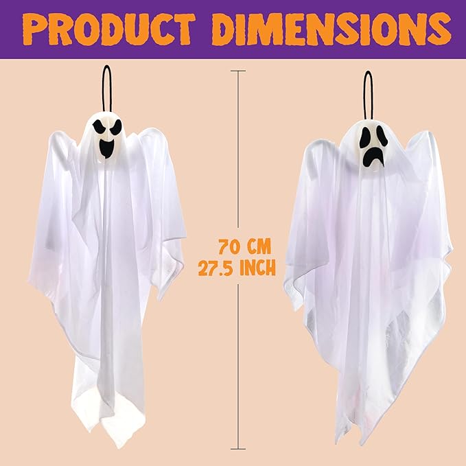 JOYIN 3 PCS Halloween Party Decoration 27.5" Hanging Ghosts, Cute Flying Ghost for Front Yard Patio Lawn Garden Party Décor and Holiday Decorations