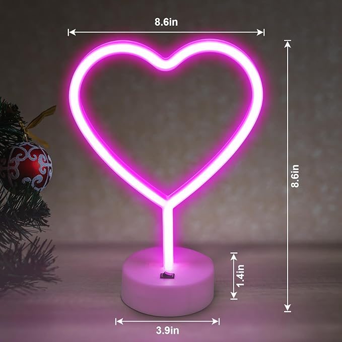 BRIGHTDECK Valentines Day Decorations, 2 Pack Heart Neon Signs, LED Pink Lights Battery Operated or USB Powered, Neon Lights Heart Decor for Valentine's Day Gifts, Wedding, Party, Pink Room Decor