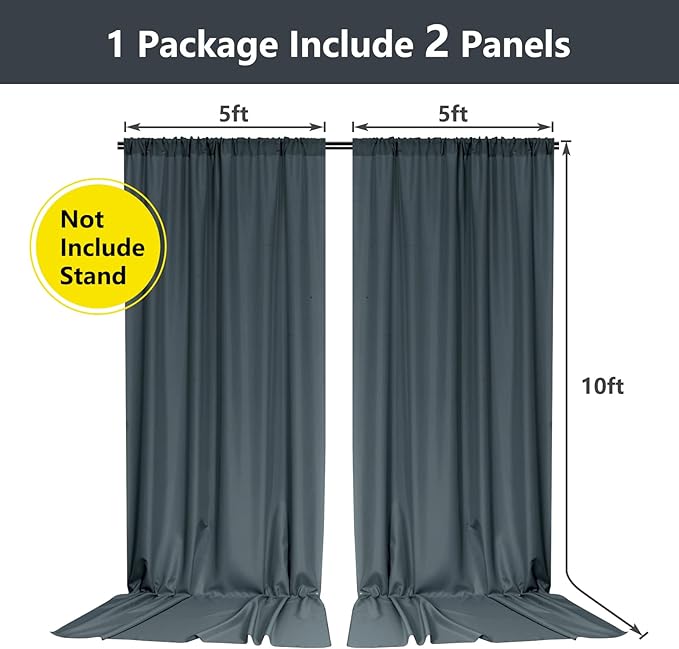 MYSKY HOME 10ft x 10ft Bluish Grey Curtains for Parties, Weddings, Stage, 5ft x 10ft, 2 Panels