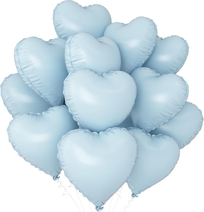 Baby Blue Heart Balloons,12Pcs Pastel Blue Heart Shaped Foil Balloons,18Inch Pastel Helium Balloon for Baby Shower Birthday Anniversary Wedding Party Decorations