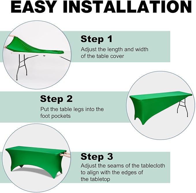 Trlyc 1 Pack 6FT Spandex Table Cloth - 72 x 30 Inch Rectangular Stretch Tablecloth, Wrinkle Resistant Scretch Table Cover for Wedding, Party, Banquet, Picnic, Outdoor Decoration (1Pcs,Green)